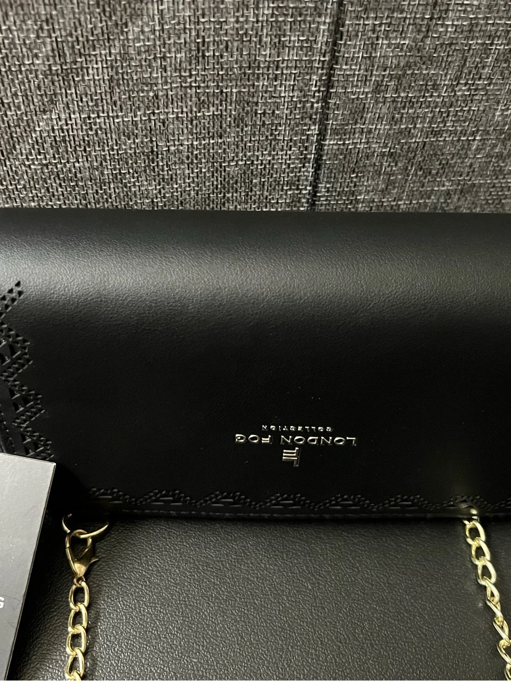 London Fog Black Wallet Crossbody with Gold Chain Accent